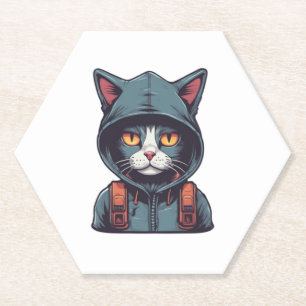 Dessous-de-verre En Papier chatte mignonne portant un hoody vert