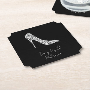 Dessous-de-verre En Papier Chaussure de mariage à talons hauts diamant noir e