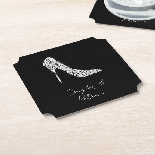 Dessous-de-verre En Papier Chaussure de mariage à talons hauts diamant noir e (Incliné)