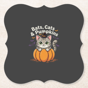 Dessous-de-verre En Papier Chauves-souris de Halloween Chats et Citrouilles C