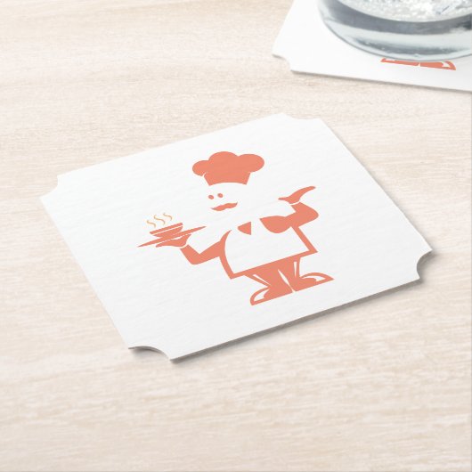 Dessous-de-verre En Papier Chef tenant un bol de soupe (Incliné)