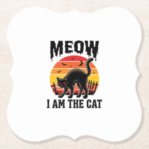 Dessous-de-verre En Papier Chemise de chat Halloween Meow Design de chat noir