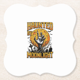 Dessous-de-verre En Papier Chemise de gravure vintage de lune d'Halloween_1