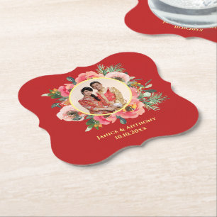Dessous-de-verre En Papier Chemise fleurie rose moderne chinois photo mariage