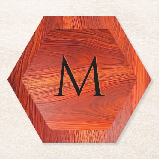 Dessous-de-verre En Papier Cherry wood texture custom monogram. (Devant)