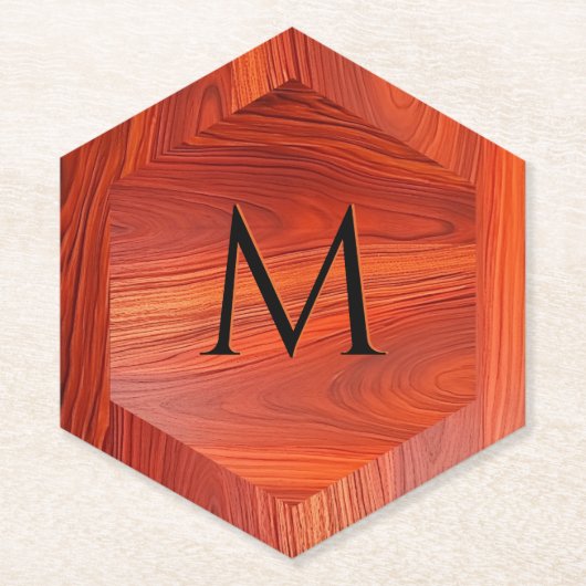 Dessous-de-verre En Papier Cherry wood texture custom monogram. (Devant)