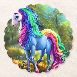 Dessous-de-verre En Papier Cheval Unicorne coloré dans la forêt-46567