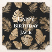 Dessous-de-verre En Papier Chic Black Gold Tropical Feuilles (Devant)