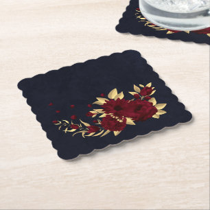 Dessous-de-verre En Papier Chic bordeaux et or sur fond bleu marine