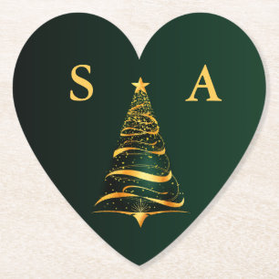 Dessous-de-verre En Papier Chic Élégant Arbre de Noël Or Monogramme Mariage