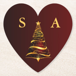 Dessous-de-verre En Papier Chic élégant or Noël Arbre Monogramme Mariage