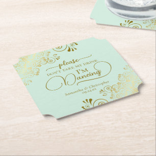 Dessous-de-verre En Papier Chic Mint Green & Gold ne prenez pas mon Mariage d