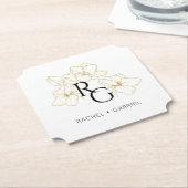 Dessous-de-verre En Papier Chic Monogram Faux Gold Floral Wedding  (Incliné)
