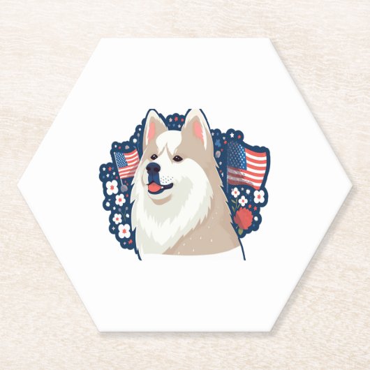 Dessous-de-verre En Papier Chien Akita avec thème de la fête de l'indépendanc (Devant)