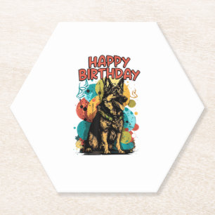 Dessous-de-verre En Papier Chien berger allemand joyeux fête d'anniversaire S