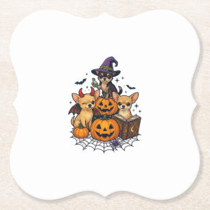 Dessous-de-verre En Papier Chien Chihuahua Halloween Citrouilles Chapeau de S