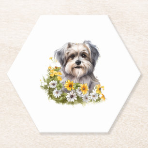Dessous-de-verre En Papier Chien dans un jardin fleuri