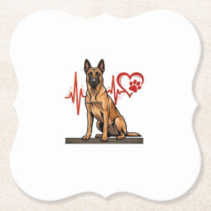 Dessous-de-verre En Papier Chien de berger belge Battement de coeur Patte Coe