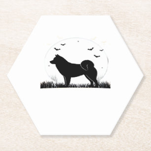 Dessous-de-verre En Papier Chien de Hokkaido � Silhouette de Lune d'Halloween