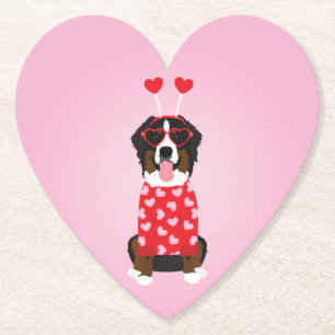 Dessous-de-verre En Papier Chien de montagne de Saint-Valentin Bernese