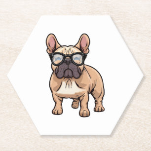Dessous-de-verre En Papier Chien de taureau français portant des lunettes