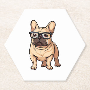 Dessous-de-verre En Papier Chien de taureau français portant des lunettes
