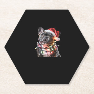 Dessous-de-verre En Papier Chien de taureaux français à Santa Hat enrobé à No