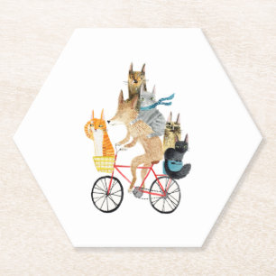 Dessous-de-verre En Papier Chien et chats à vélo