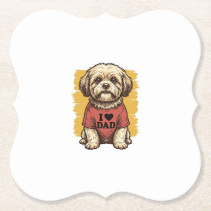 Dessous-de-verre En Papier Chien Mignon J'Aime Papa Gravure Vintage Vector De