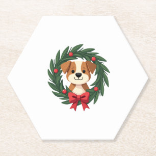 Dessous-de-verre En Papier Chien mignon Nez Noël Wreath Noël Chien Maman D
