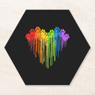 Dessous-de-verre En Papier Chien Paws Rainbow Heart Amoureux des chiens Gay p