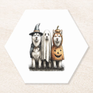 Dessous-de-verre En Papier Chien sibérien Husky Ghost d'Halloween