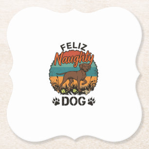 Dessous-de-verre En Papier Chien vilain heureux Brun Soleil Rétro Empreintes