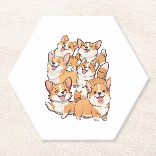Dessous-de-verre En Papier Chiens de Corgi heureux (Devant)