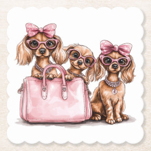 Dessous-de-verre En Papier Chiens de Dachshund à la mode Porte-monnaie rose