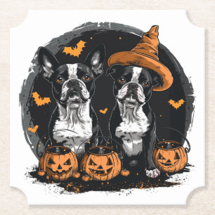 Dessous-de-verre En Papier Chiens de Halloween Boston Terrier