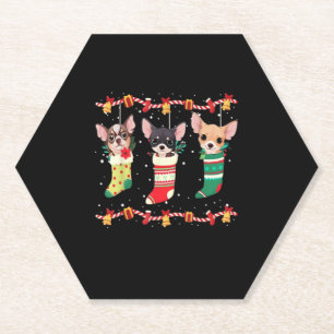 Dessous-de-verre En Papier Chihuahua Chaussettes de Noël Lumières Drôle Chien