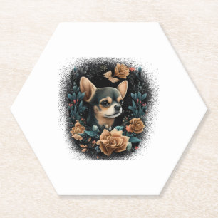 Dessous-de-verre En Papier Chihuahua mignon chien de belles fleurs fille