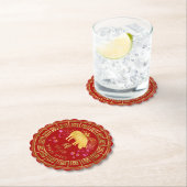 Dessous-de-verre En Papier Chinois Zodiac Pig Rouge/Or ID542 (En situation)