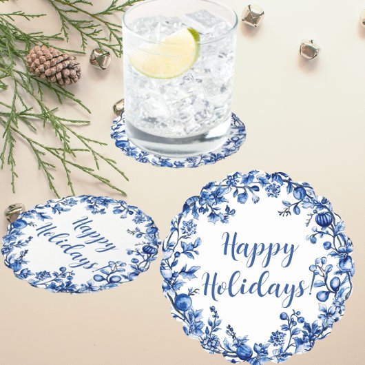 Dessous-de-verre En Papier Chinoiserie Blue White Holly Leaf Personalized