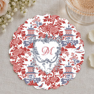Dessous-de-verre En Papier Chinoiserie Vintage Delft Bleu Français monogramme