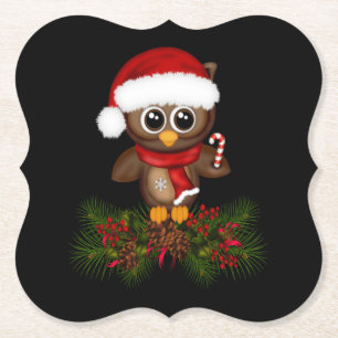 Dessous-de-verre En Papier Chouette de Noël mignonne sur le Dessous de verre