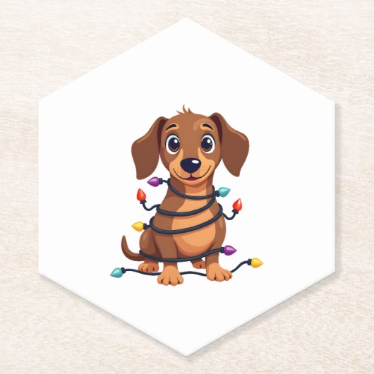 Dessous-de-verre En Papier Christmas Dachshund Lights (Devant)