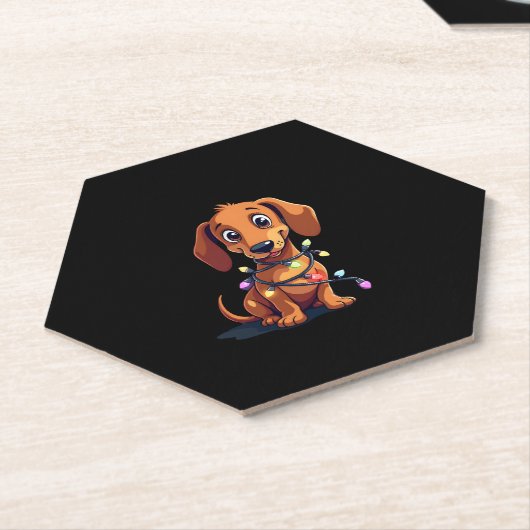 Dessous-de-verre En Papier Christmas Dachshund Lights (3) (Incliné)