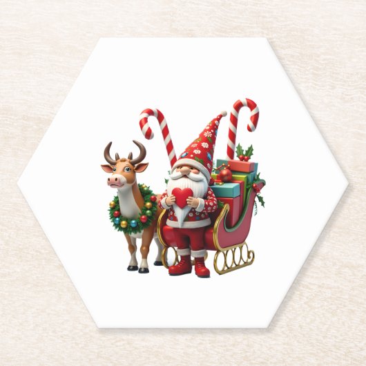 Dessous-de-verre En Papier Christmas Light Gnome Santa Claus Riding Sleigh Hi (Devant)