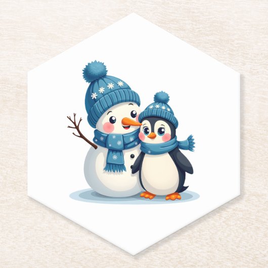 Dessous-de-verre En Papier Christmas Merry Christmas For Gift Penguin Snowman (Devant)