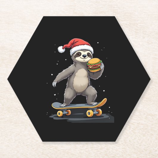 Dessous-de-verre En Papier CHRISTMAS SLOTH Funny Christmas Skateboard Sloth (Devant)