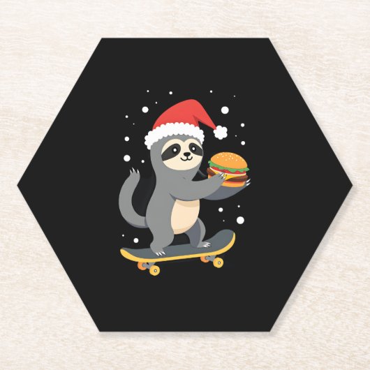 Dessous-de-verre En Papier CHRISTMAS SLOTH Funny Christmas Skateboard Sloth ( (Devant)
