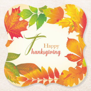 Dessous-de-verre En Papier Citation de Thanksgiving Orange Couronne de feuill