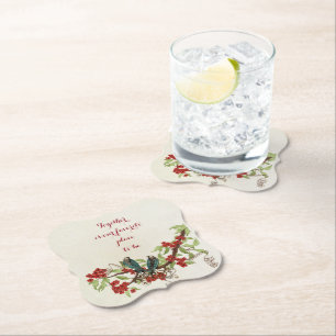 Dessous-de-verre En Papier Citation Florale Oiseaux Rouge Profond et Bleu Vin